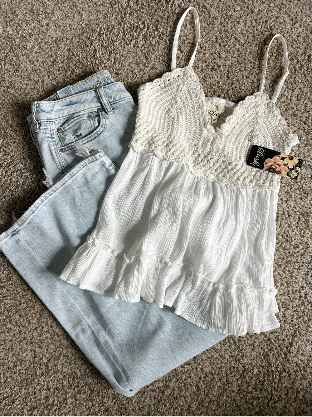 New Crochet Baby Doll Top Cream Size M